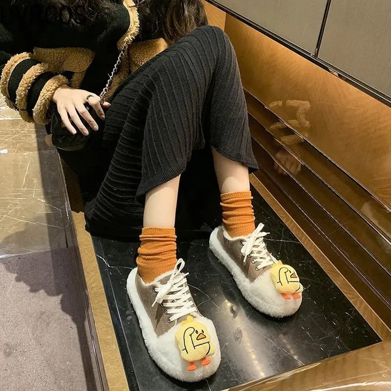 

Winter Fashion Women's Flat Shoes Casual All-match Furry Vamp Doll Decoration Trend Cute Outdoor Women's Single Shoes 2021