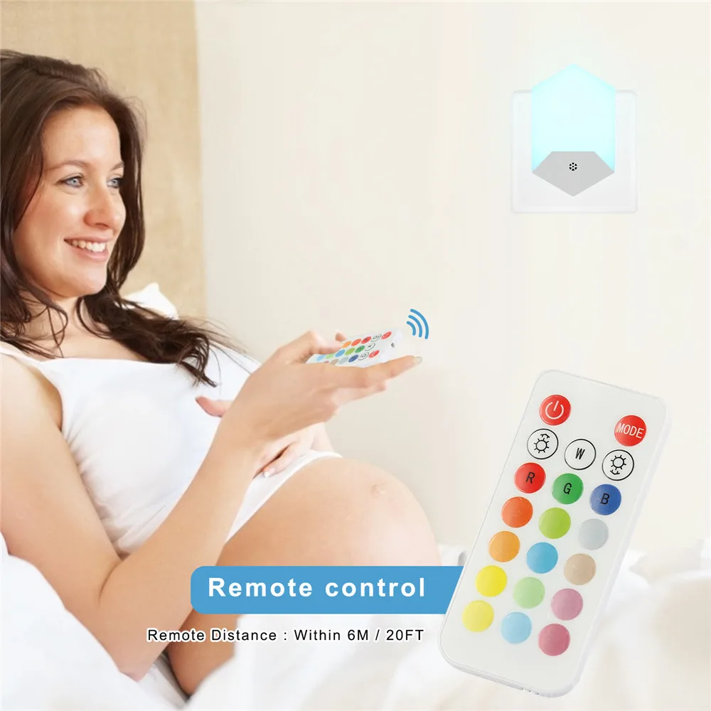 

Remote Control RGB 16 Colors LED Night Lights Dimmable EU US UK Plug in Nightlight Lamp For Baby Kids Room Bedroom wall Lamp