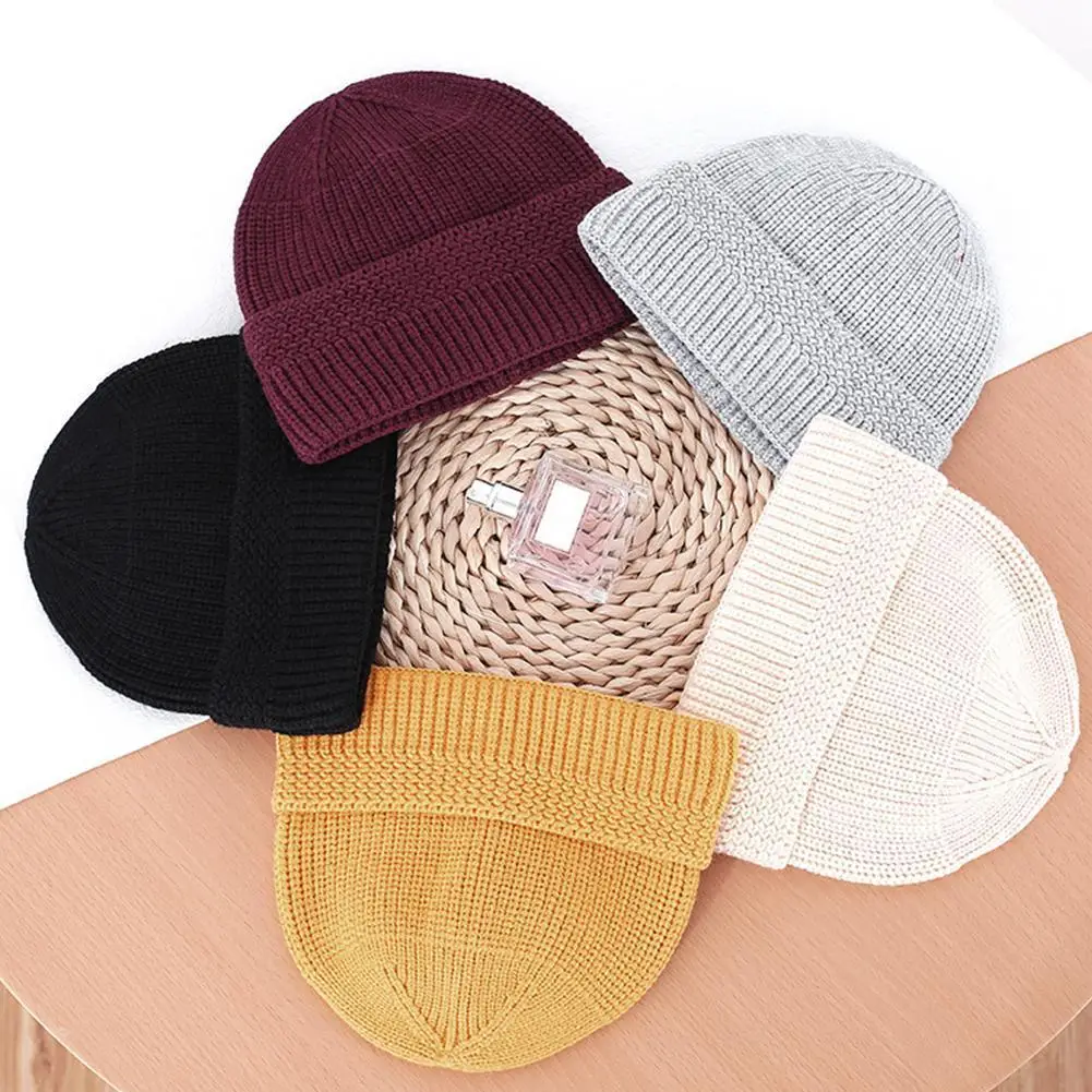 

2021 New Fashion Beanie Knitted Hat Men Skullcap Women Winter Warm Brimless Baggy Melon Cap Cuff Fisherman Beanies Hats