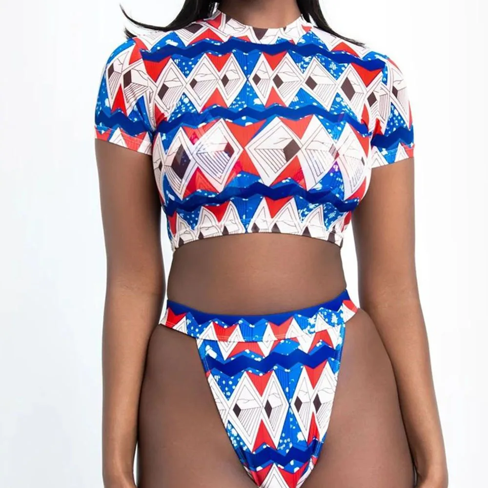 

High Waist Swimsuit 2021 Women Two Piece Bikini Patchwork Swimwear Sexy Sporty Beachwear Summer Bathing Suit S-XXL