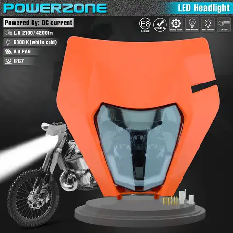 Светодиодный головной фонарь для мотоцикла PowerZone, светильник фонарь, обтекатель Supermoto для KTM EXC SXF MX, внедорожный велосипед, эндуро, светодиод...