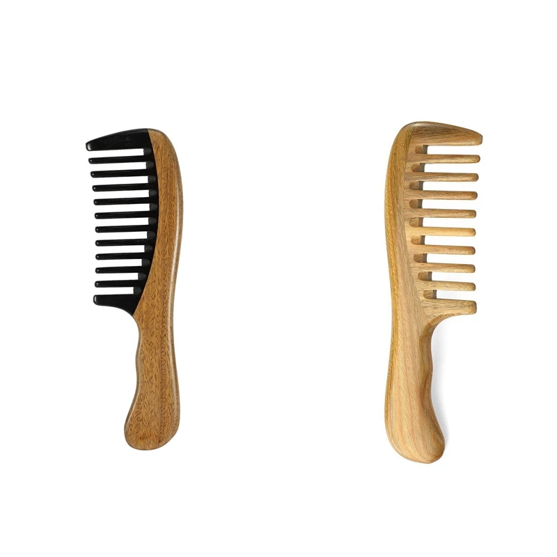 

2PCS Green Sandalwood Hair Comb Fine Tooth Comb With Wide Tooth Natural Sandalwood Hair Comb