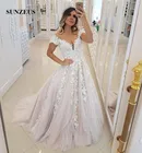 ТРАПЕЦИЕВИДНОЕ свадебное платье с иллюзионным воротником и коротким рукавом 2022 кружевные свадебные платья с аппликациями для женщин длинное Тюлевое свадебное платье