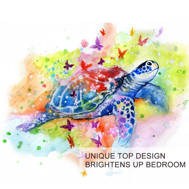 BlessLiving Sea Turtle Bedding Set Watercolor Tortoise Duvet Cover Set Twin Size Butterfly Bed Cover Colorful Bedclothes 3pcs 3