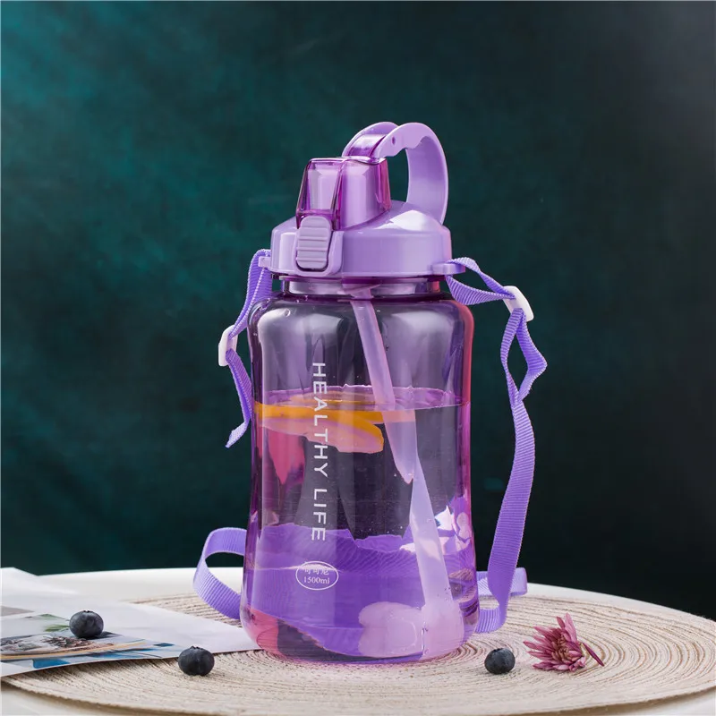 Новые BPA бесплатные бутылки для воды на открытом воздухе 1,5 л большая емкость пластиковая Спортивная бутылка с соломинкой и слингом фитнес Герметичная Бутылка