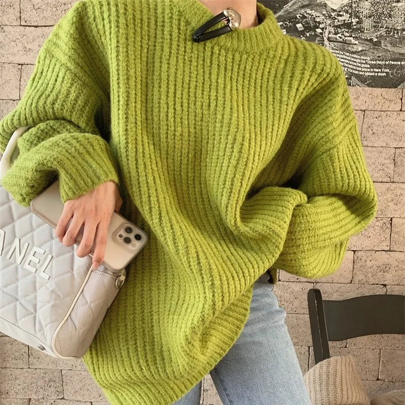 

Новинка, Женский трикотажный свитер ZHISILAO оверсайз, повседневный однотонный базовый вязаный пуловер в стиле ретро, свитер, зимние топы 2021, же...