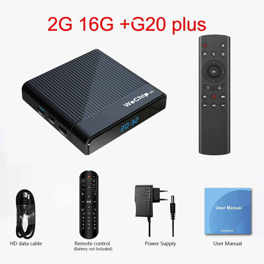 2GB 16GB add G20 ТВ-приставка Wechip V9 Android 9,0 Amlogic S905X3 DDR3 4 Гб юаней 2,4 г/5 г Wifi Bluetooth 4,0 ТВ приставка YouTube 1080P HD плеер - Цвет: 2GB 16GB add G20