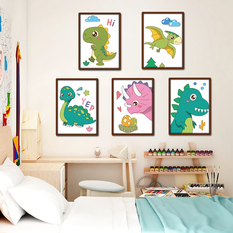 

Cartoon Dinosaur Wall Sticker for Kids Room Nursery Decoration Anime Self-adhesive Art Wallpaper