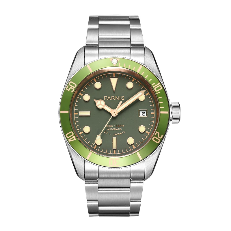 

Fashion Parnis 41mm Green Dial Automatic Men's Watch Sapphire Crystal Calendar Mechanical Luxury Watches For Men reloj hombre