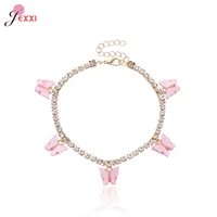 bling zirconia rhinestone cherry butterfly anklet for women luxury crystal chain anklet bracelet beach barefoot chain jewelry