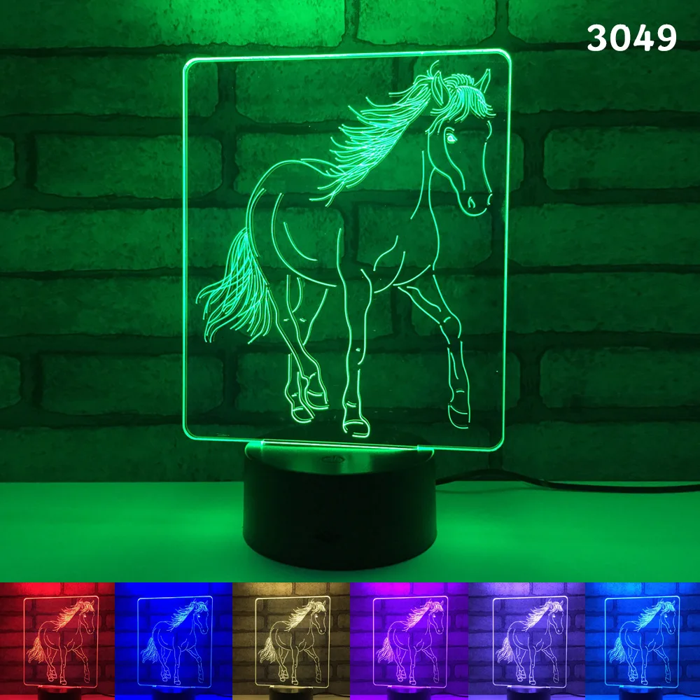 3D светодиодный ночник в виде лошади тигра слона крысы попугая животного