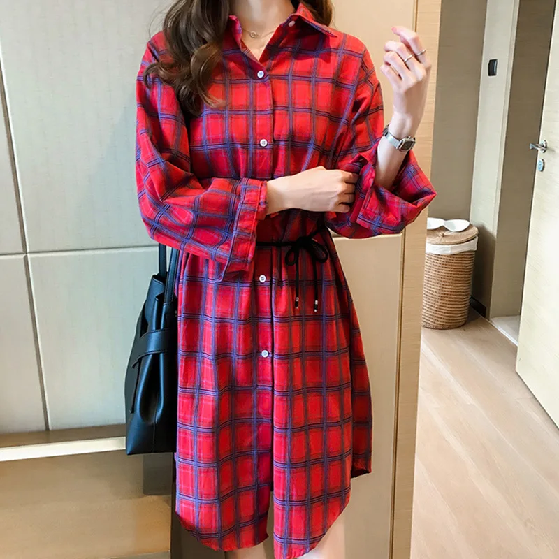 Plaid Blouse Women Long-sleeve Thin Section Sun Protection Long Skirt Blusas mujer de moda 2020 Shirt Tops Womens Plus Size