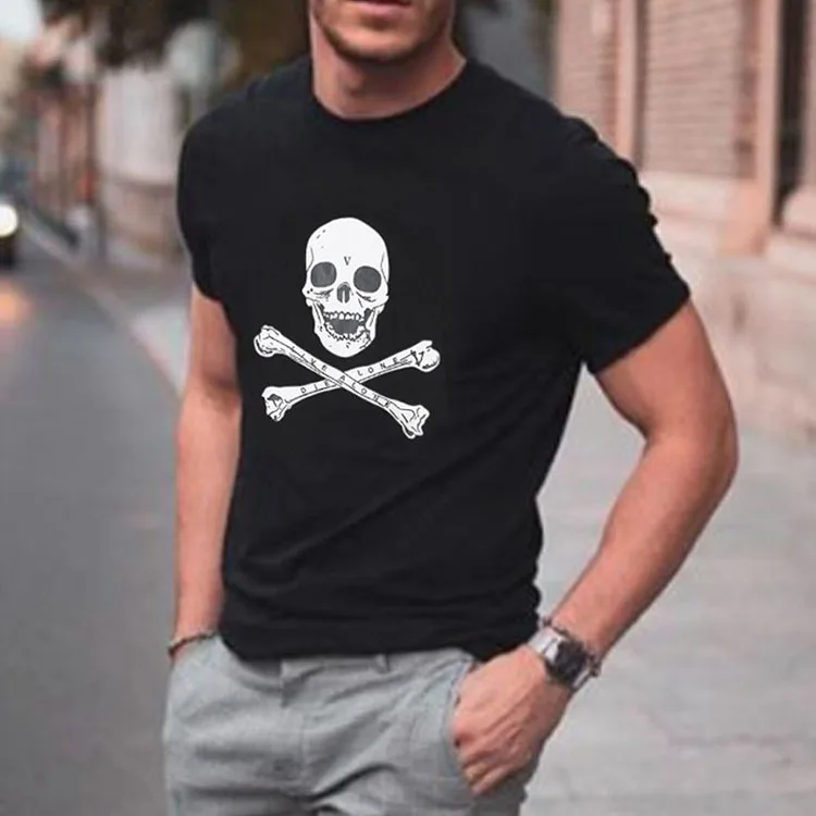 

2021 Short Sleeve Oversize T Shirts for Men Top Skull Printed Fashion Streetwear Summer Daily Clothes Short-sleeved Mens T-shirt