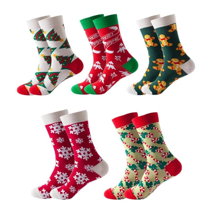 

Unisex Christmas Cotton Socks Colorful Gingerbread Snowflake Holiday Stockings