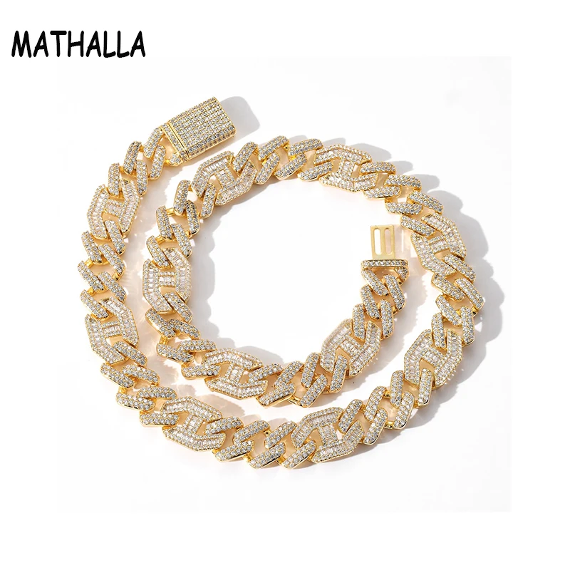 

MATHALLA Newest Designs Brass 15mm Prong Cuban Link Chain Choker Necklace Bling Men's Hip Hop Iced Out CZ Jewelry