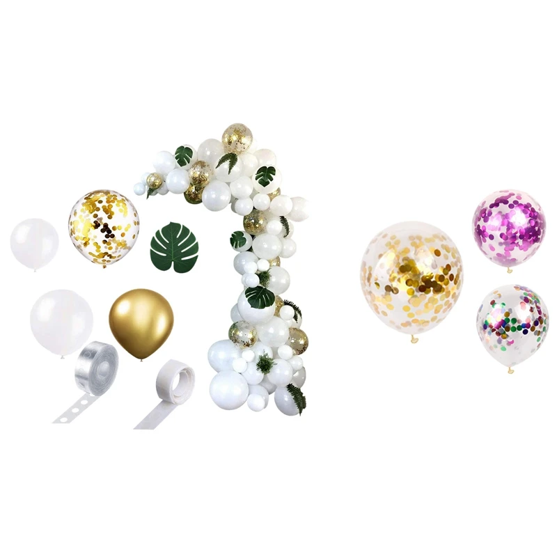 

10Pcs New Gold Silver Confetti Ballon Happy Birthday Balloon With 98Pcs Balloon Garland Arch Kit White Gold Balloons