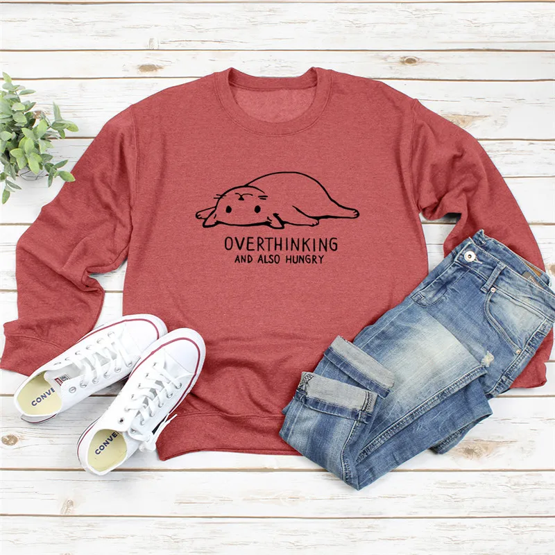 2021 осень принт с милой кошкой Женские С капюшоном длинными рукавами пуловер