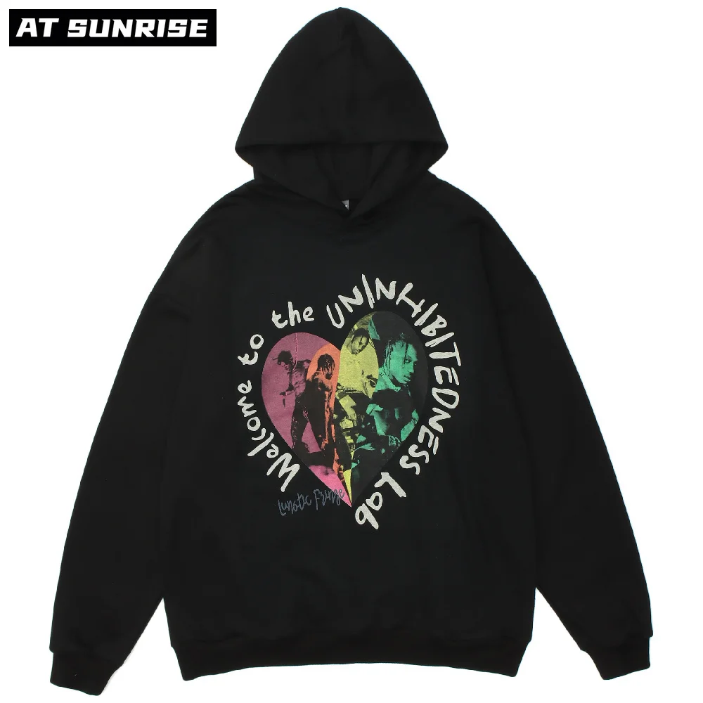 

Hip Hop Hoodie Sweatshirt Men Streetwear Heart Letter Print Harajuku Pullover Sweatshirt Cotton Casual Hoodie Black Oversize