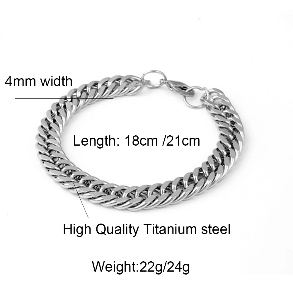 

4mm Titanium Steel Bracelet for Men Hip Hop Stainless Steel Cuban Link Hand Chain Silver Color Goth Hand Jewelry Free Shipping
