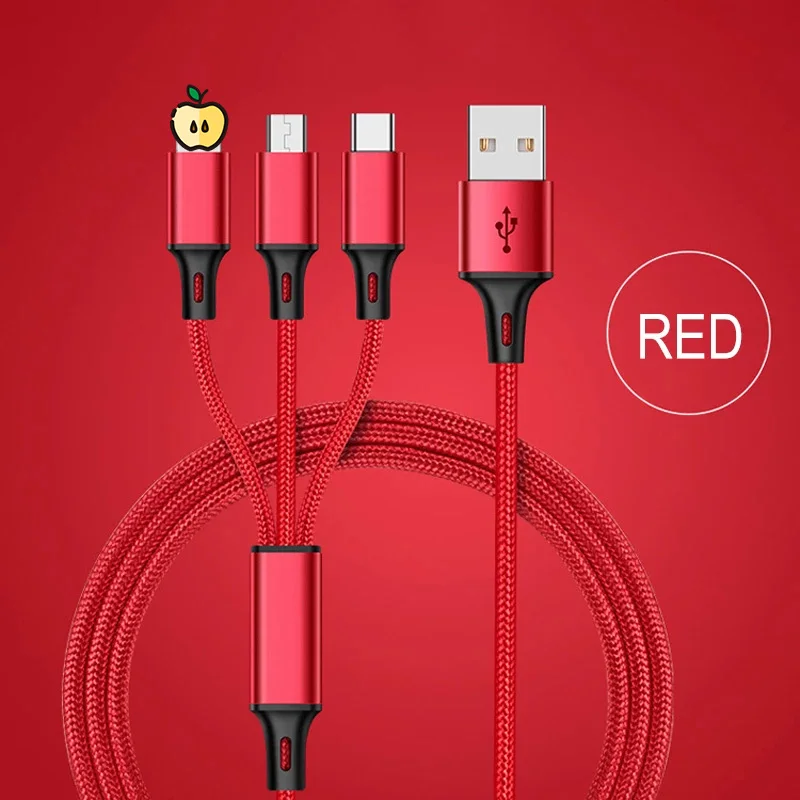 Кабель 3 в 1 I12 Micro Usb м 2 А для быстрой зарядки смартфонов Xiaomi мобильный телефон |