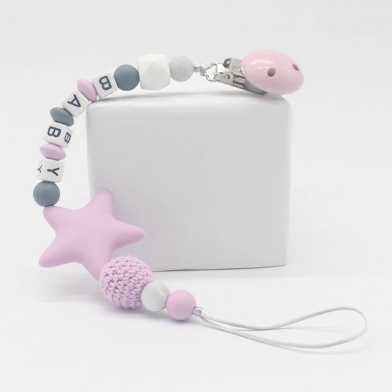 Новая силиконовая прищепка для соски красочные цепи Детские буквы бусины соска