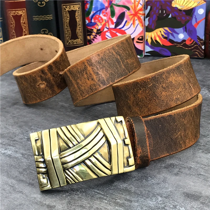 MBT0038 YELLOWBROWN Роскошный кожаный ремень мужской золотой ремешок Пряжка Ceinture Homme мужской ремень из натуральной кожи ковбойские джинсы мужской ремень широкий MBT0038 - Color: MBT0038 YELLOWBROWN