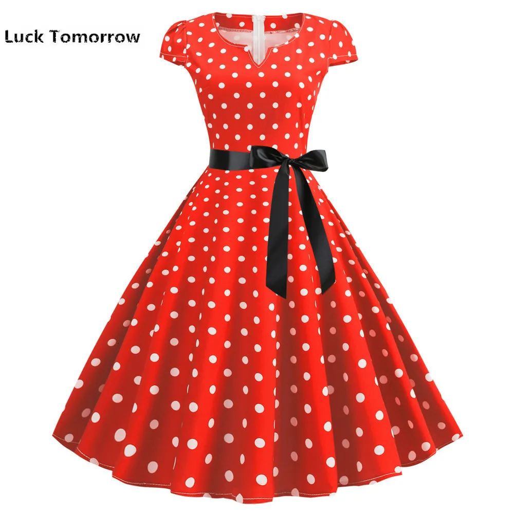 Plus Size S-2xl Women Black White Polka Dot Vintage Dress Rockabilly Swing Pin Up Ladies Summer Dresses Elegant Vestidos | Женская