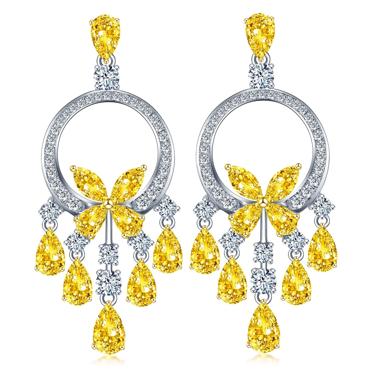 

Zhanhao Jewelry 18K Gold Pear Cut Simulated Yellow Diamond Dangle Earrings For Women