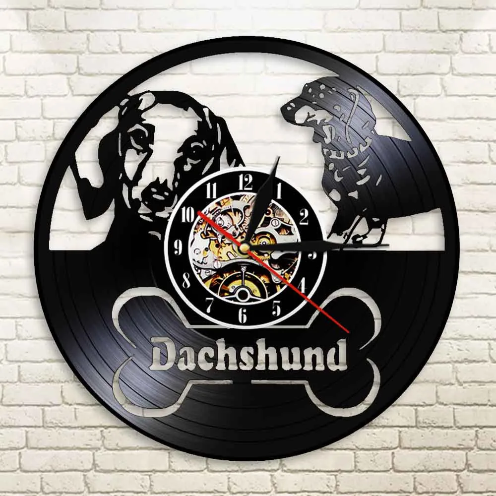 Настенные часы с виниловой пластиной ретро-часы изображением таксы сосиски