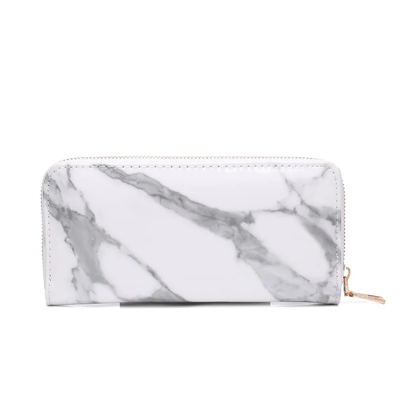 

Women Wallets Fashion Ladies Patent Leather Long Solid Color Marble Zipper Clutch Bag Wallet billetera mujer