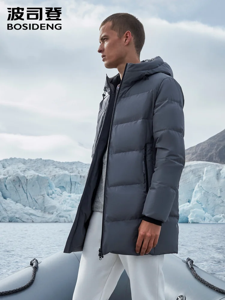 Мужская куртка на утином пуху BOSIDENG зимняя ветрозащитная теплая средней длины с