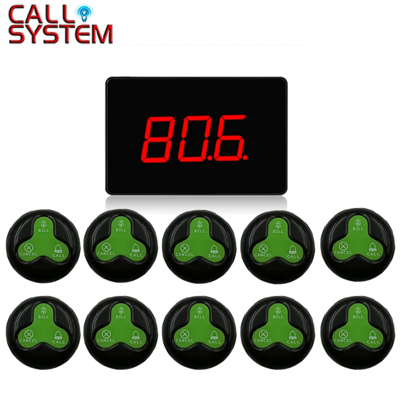 black-green 999 канальный беспроводной звонок для вызова официанта системы ресторанного обслуживания звонящего 1 хост приемника+ 10 кнопки вызова - Цвет: black-green
