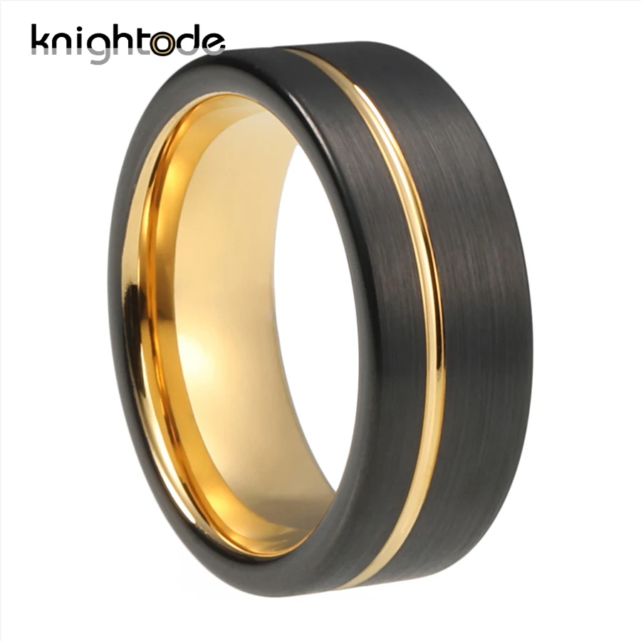 Женское мужское обручальное кольцо из вольфрама Золотое и черное покрытие с
