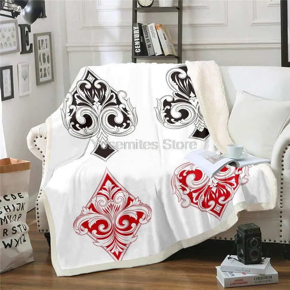 

Red Black Poker Suits Art Throw Blanket Diamonds Spades Luxury Cozy Fleece Blanket Warm Super Soft Comfort Caring Hearts Clubs S