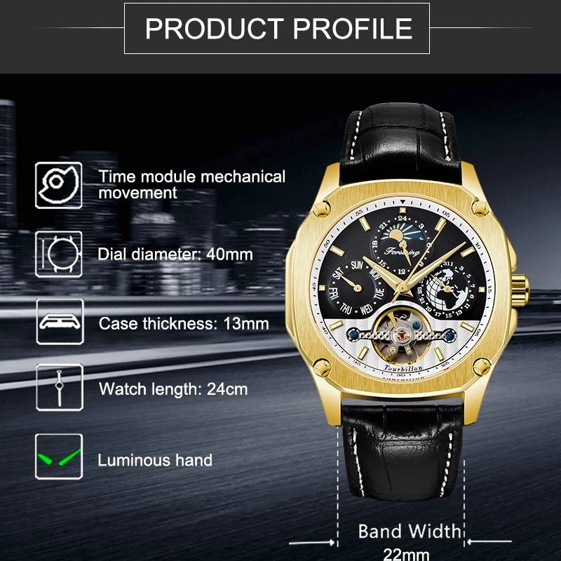 Люксовый бренд FORSINING механические Автоматические часы Авто Дата мужские Tourbillon