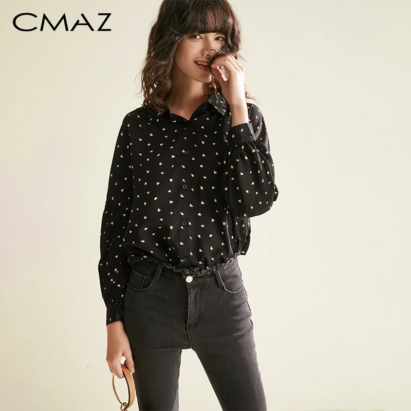 CMAZ 2019 женские блузки с вишнями рубашка длинным рукавом отложной воротник