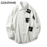 gonthwid creative print long sleeve dress shirts hip hop harajuku urban casual button donw streetwear shirt tops fashion shirts
