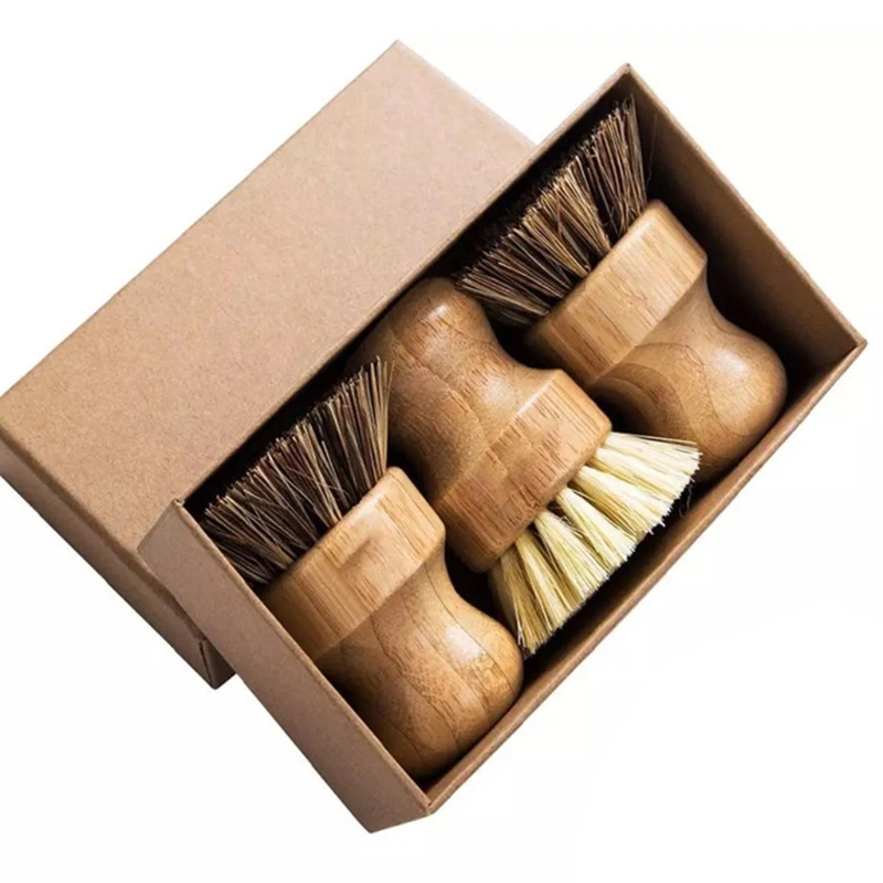 

Bamboo Round 3 Packs Mini Dish BrushDurable Scrubber Cleaning Kit for Cleaning