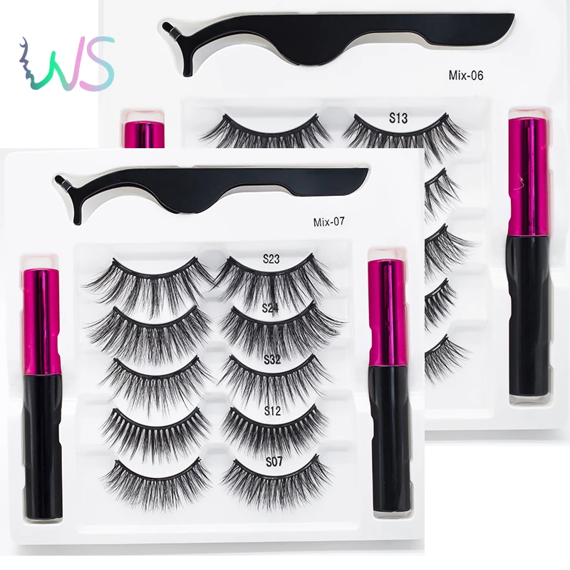

5 Pairs Eyeliner Magnetic Lashes Natural Magnetic False Eyelashes on Magnets 3 D Mink Eyelashes With Magnet Makeup Sets Tools