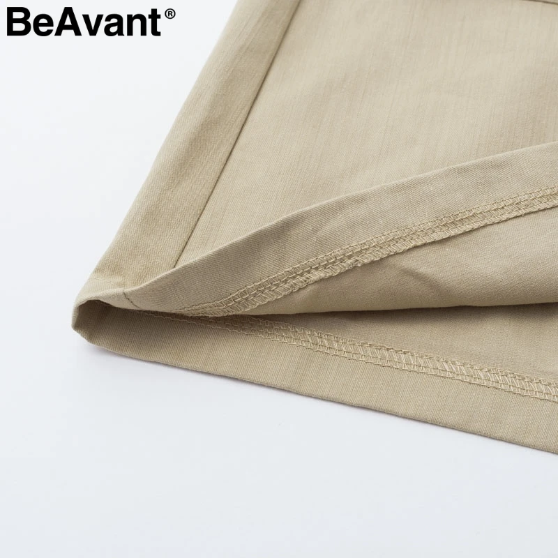 BeAvant Повседневная Хлопковая женская короткая юбка с поясом, модная Осенняя женская короткая юбка с высокой талией и карманами