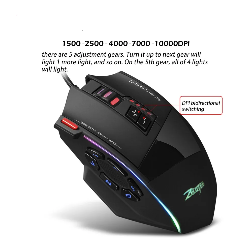 USB Проводная 10000 Точек на дюйм RGB светильник ремень Мышь 13 кнопок Программирование