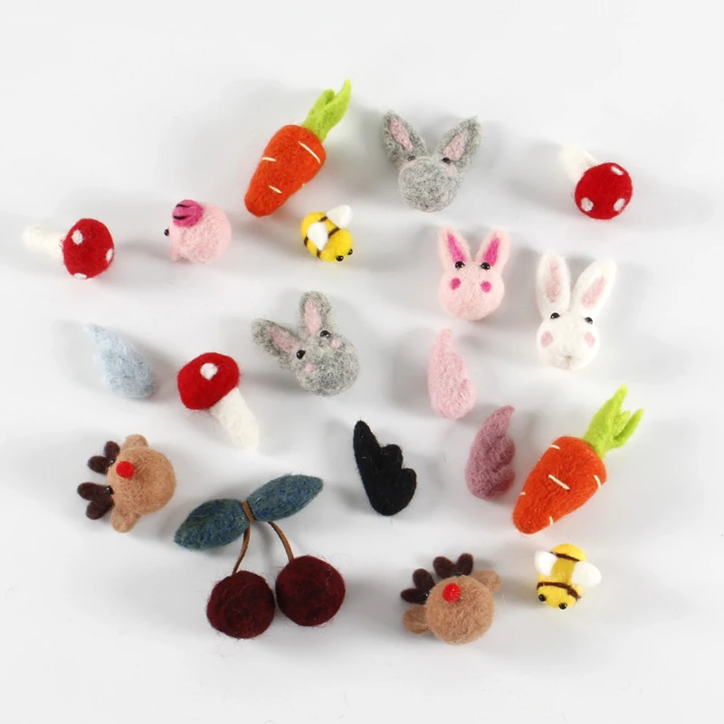 

Handmade Poke Wool Felts Cute Rabbit Pattern Cherry Toys DIY Jewelry Material Stuffed Toys Dolls Christmas Tree Decoration