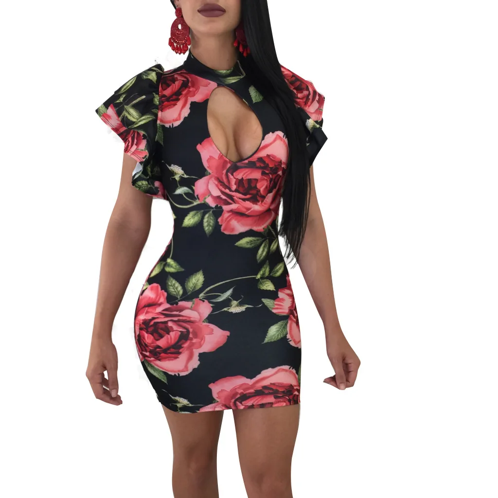 2019 женские сексуальные платья Летние цветочные печатные оборки бандажные модные