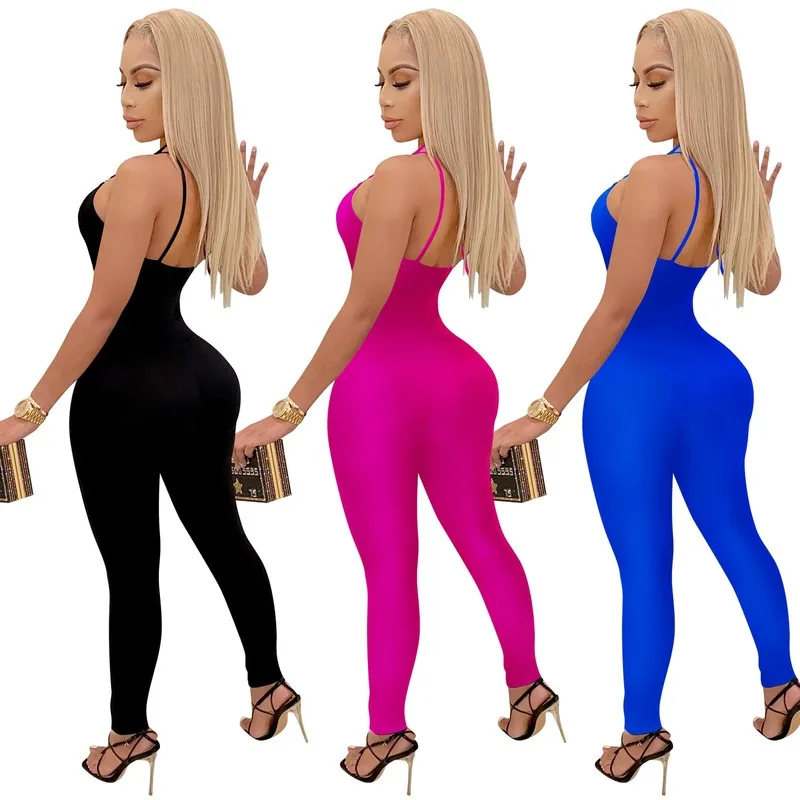

Womens Fashion Trendy Deep V Neck Halter Rompers Sleeveless Jumpsuit Women 2021 Bodycon Women One Piece Jumpsuits Dropshipping