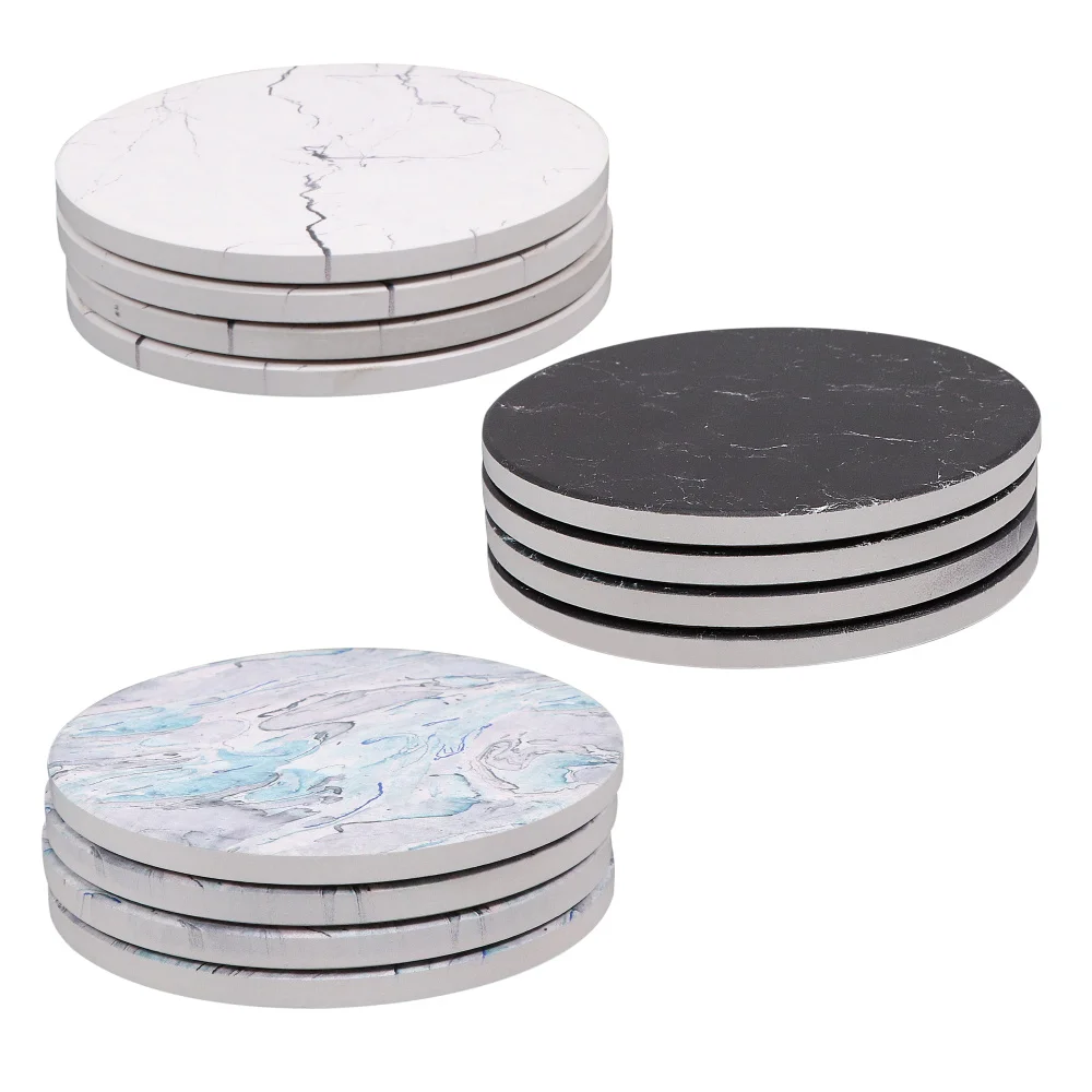 

4pcs Heat Insulation Coaster Nordic Table Decoration Cup Mat Absorbent Round Drink Coasters Cork Base Stone Placemat