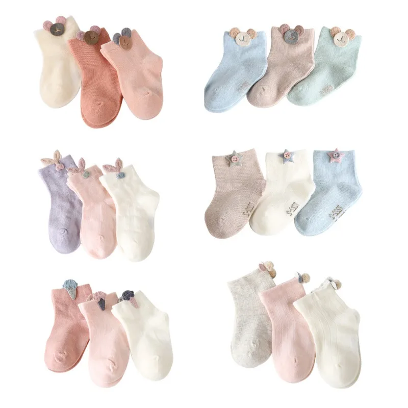 

3 pairs/lot 0-7 Years Baby Toddler Cotton Socks Kids Boys Girl Spring Autumn Cute Short Cartoon Socks Newborn Ribbed Socks