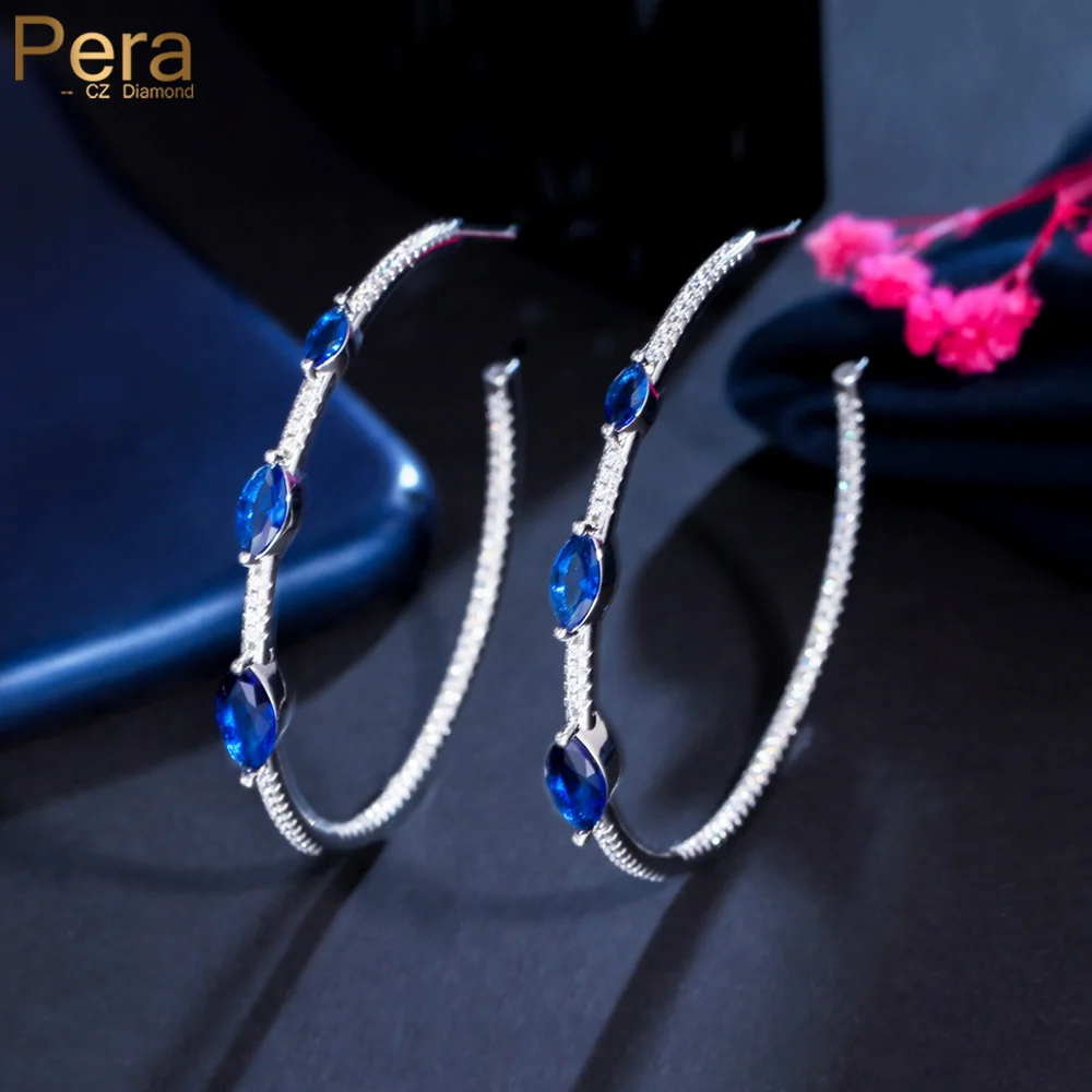 

Pera Exquisite Royal Blue Marquise Cut Cubic Zirconia Large Half Round Circle Hoop Earrings Evening Dress Jewelry for Women E883