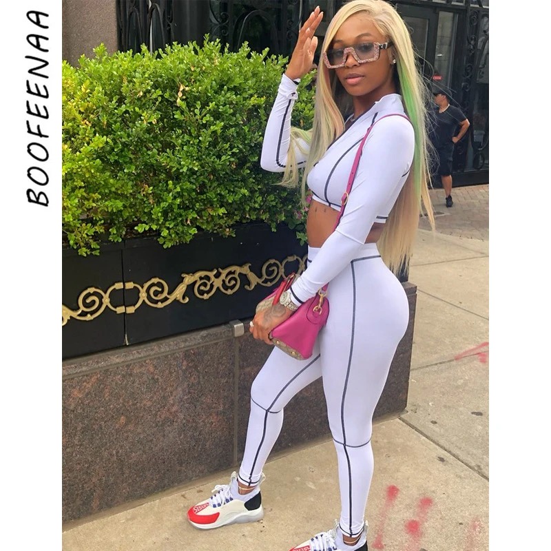 BOOFEENAA сексуальный комплект из 2 предметов спортивный костюм короткий топ с