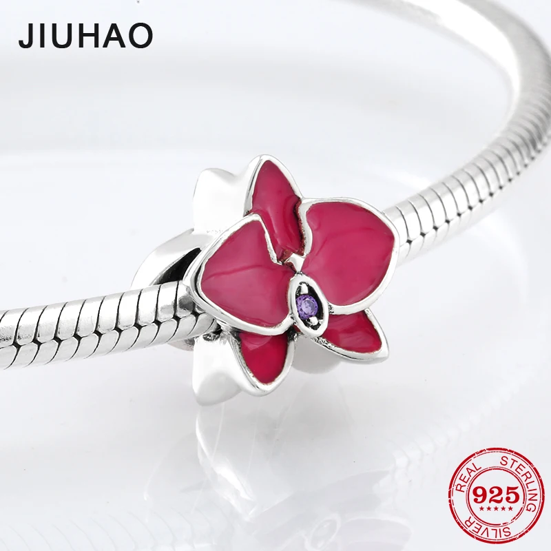 Лидер продаж розовые эмалированные орхидеи из моли DIY бусины стерлингового