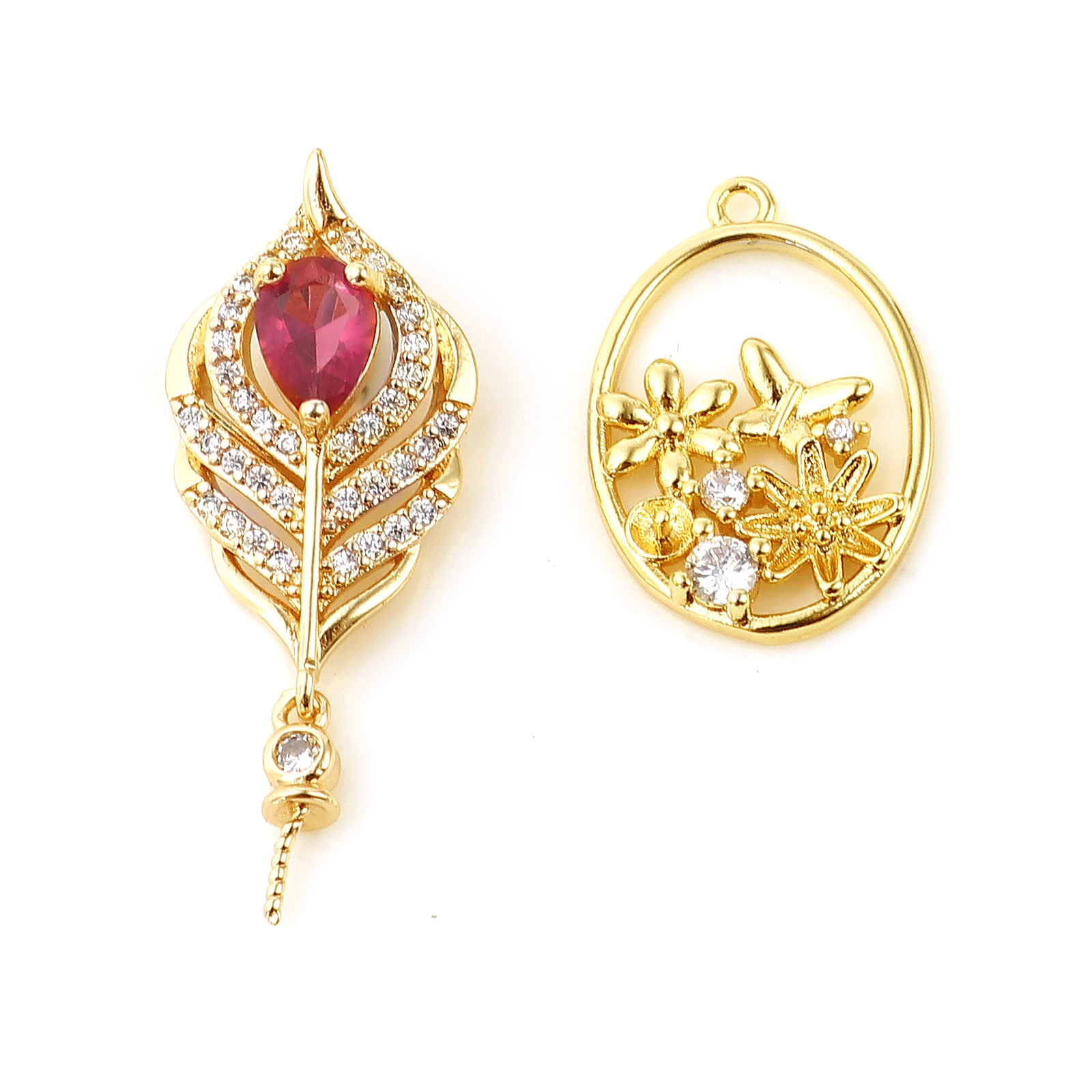 

Медный разъем Doreen для подвесок, с жемчугом, 18K, с покрытием из настоящего золота, прозрачные стразы для самостоятельного изготовления ожерел...